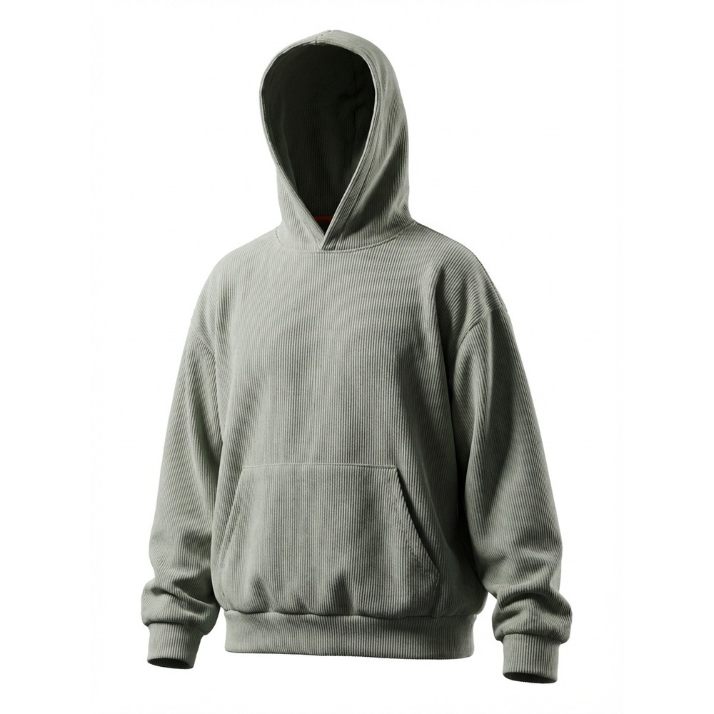 NEGATIVE‎ SPACE Mens Gray Corduroy Ribbed Hoodie Oversized XL Pocket